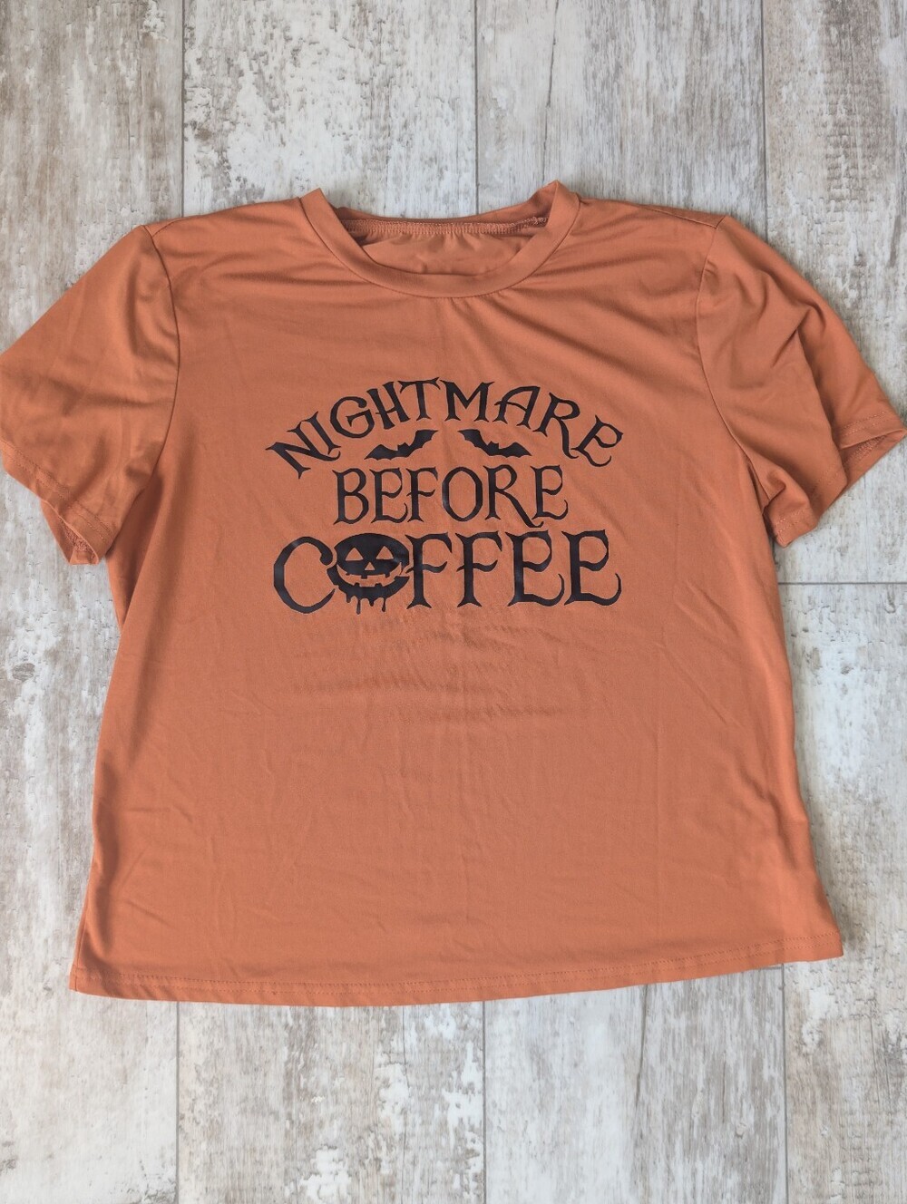 SHEIN Orange "Nightmare Before Coffee" Short Sleeve Tee